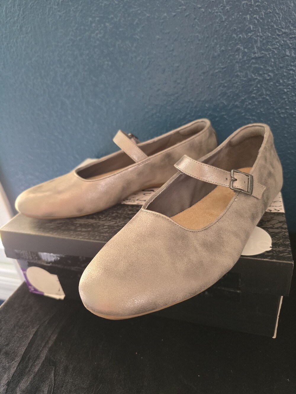 Dr. Scholl's Wexley Metallic Pewter Mary Jane Flats Sz 9.5
